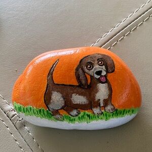 Hand-Painted Dog Rock Art Dachshund 5” x 3.25x2”